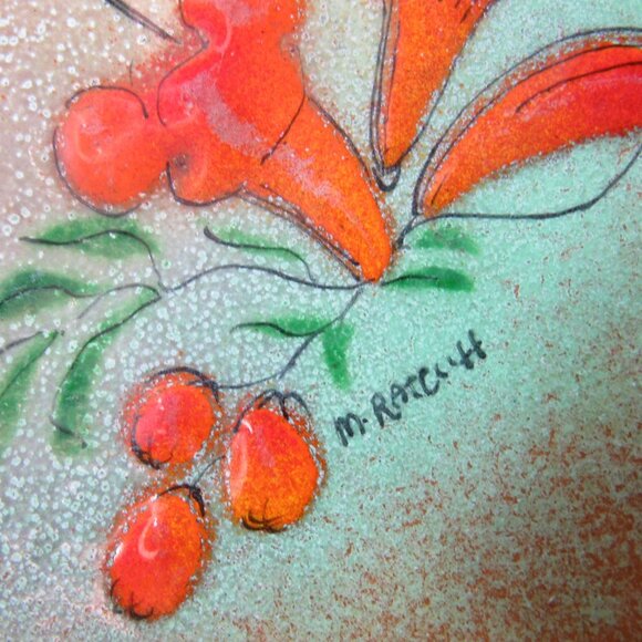 M. Ratcliff Enamel on Copper Collector Plate Double Humming Birds 7" No Stand - Picture 6 of 7